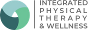 Circular logo with three interlocking curved shapes in teal, green, and dark teal, next to text "INTEGRATED PHYSICAL THERAPY